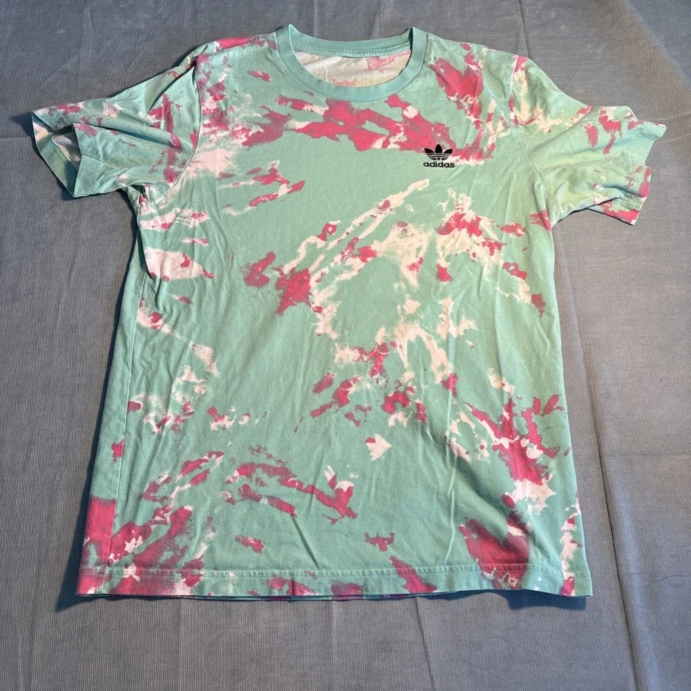 Adidas Originals Mint Green Pink Tie Dye Trefoil Logo T-Shirt H48519 Mens Small